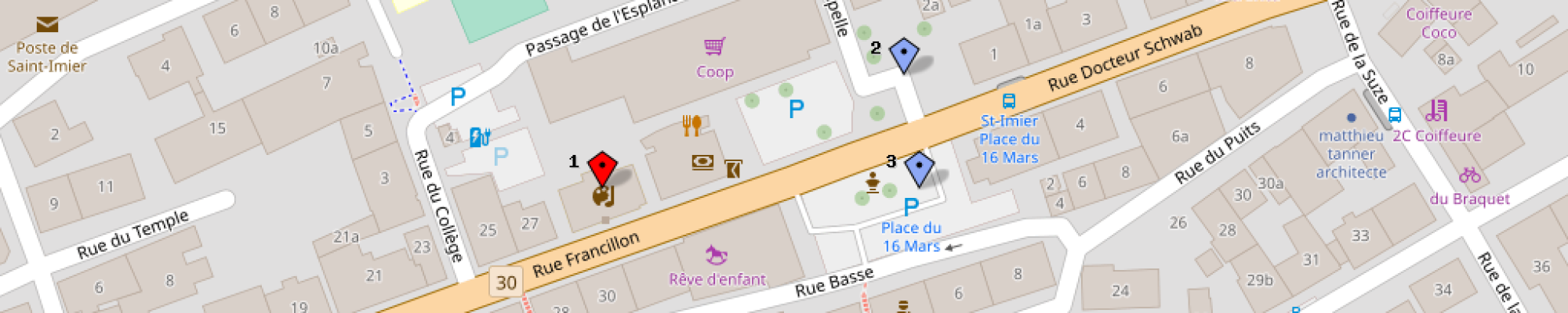 Cette carte indique le Vostok et les places de parc à proximité 